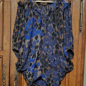 Roberto Cavalli Blue and Brown Patterned Blouse